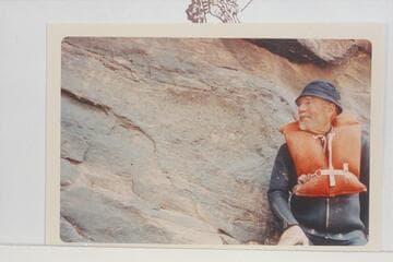 Dock Marston at the 1836 D Julien inscription in Cataract Canyon, Mile 185.75 left bank