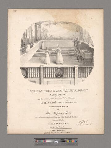 One day while workin' at my plough : a comic duett / as sung with unabound applause at Mr. Shaw's concerts in the Philadelphia Museum by the Misses Shaw ; arranged for the piano forte by J. Newland