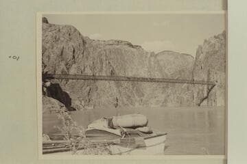 The "Esmeralda II" at the beach at Bright Angel Creek.  The mules carrying the dudes are on the trail