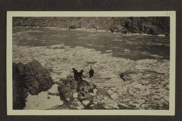 In the ice below Hermit Falls Rapid; Pathe-Bray party in Grand Canyon