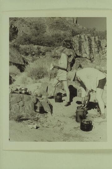 Joe Desloge and Ed Hudson in camp at the head of Hance Rapid