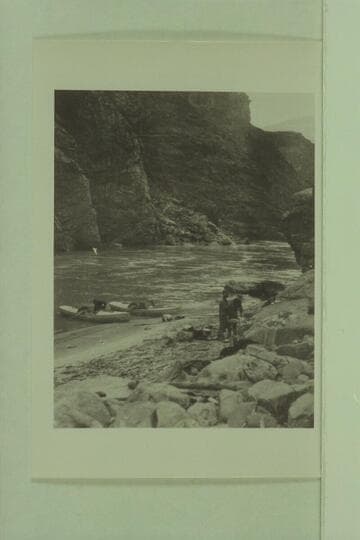 Camp scene from Kolb-Lauzon trip of 1911-12.  Identified as above Bass Rapids.  Probably the camp of Dec. 21-22 near Turquoise Canyon