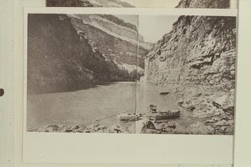 Marble Canyon, Colorado River.  Boat used by Major Powell in descending the river in 1871
