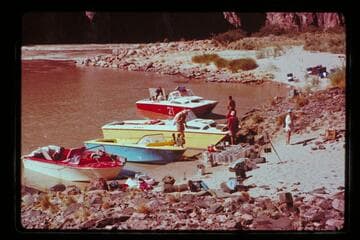 Boats at beach; Bright Angel Creek