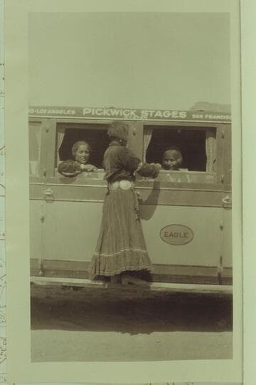 Navajo Indian School girls in bus en route between Grand Canyon and the Navajo Bridge dedication.  Freeman photo