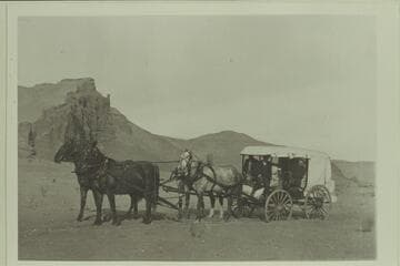 Charles Gibbons album.  Eagle stage?  Charles Gibbons' white-topped buggy near Billy Hay Ledge about 3 miles south of Hanksville, Utah
