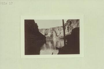 No. 120, Charles Gibbons album.  Downstream view toward Sentinel Rock at mouth of Wahweap.  Mile 17