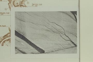 Inscriptions at right bank below Escalante River being submerged by Lake Powell