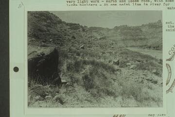 43.Station 8589 Down.  Brown-Stanton party.  Station 8589 would be at Mile 214.7 and caption is correct.  At upper center is uplift from Paradox Formation at mouth of Butler Canyon.  Land of Standing Rocks and Spanish Bottom are right