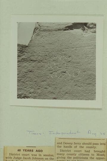 Inscription, "Kings Toll Road."  On boulder near road at about Mile 85, Colorado River above Moab