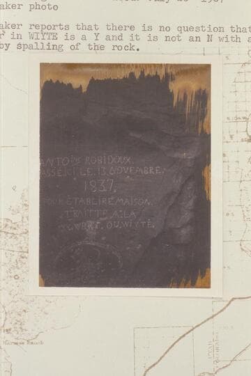Robidoux inscription on Book Cliffs where Westwater Creek breaks through.  Joe Baker reports that there is no question that the third letter in WIYTE is a Y and it is not an N with a part chipped away by spalling of the rock