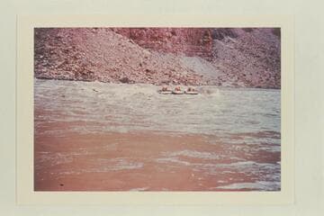 The unit of 3 small inflated boats (sausages) operated by Georgie White.  Chenweth-Hoyt Rapid No. 20 with head at Mile 203.15