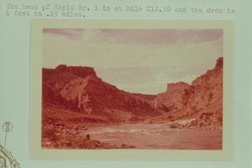 Rapid No. 1 in Cataract Canyon.  The head of Rapid No. 1 is at Mile 212.30 and the drop is 4 ft. in .15 miles