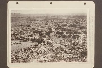 The Needles area looking northeast over Indian Creek Valley.  The LaSal Mountains at upper left [see original page for description and date on reverse of photo]