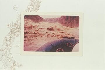 Stanley-Allan boloney heading into Rapid No. 18 at the lower end of One Mile Rapid.  Approximate gauge 55,900 cfs.  Print sent by Somerville.  One Mile Rapid ends at approximately Mile 204