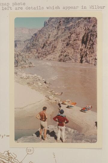 Downriver at mouth of creek at Travertine Falls.  At upper left are details which appear in Wilbur photo #4