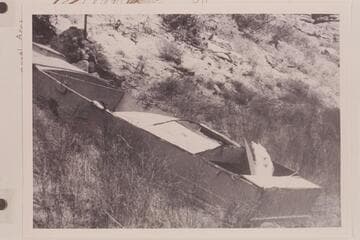 Loper's boat found at Mile 41 in Marble Canyon and pulled up on the talus by the crew