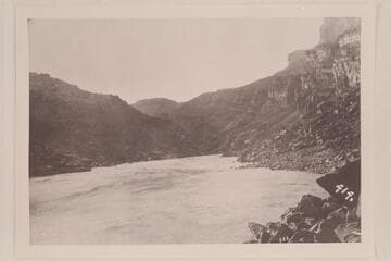 Downriver from just inside the start of the Pre-Cambrian Section.  About Mile 77, below Hance Rapid