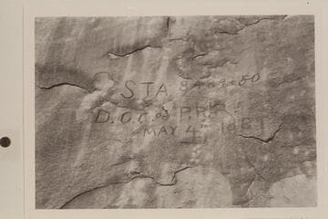 Brown-Stanton inscription- marked.  Right bank of Cataract Canyon at Mile 216.3