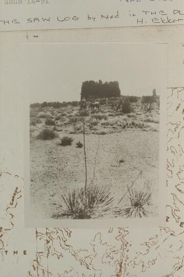 Standing Rock in distance at right.  Also called Saw Log. ". The Saw Log by Ned is The Plug to us"--  Hazel Ekker letter, 1966, Aug. 13
