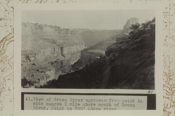 Up Stillwater Canyon from side canyon at Mile 1 [photo caption:  "View of Green River upstream from point in side canyon 1 mile above mouth of Green River.  Point is 700 ft. above river."]