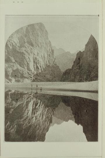 "View down Black Canon from Mirror Bar".  The walls repeated by reflection.  Wheeler Expedition of 1871