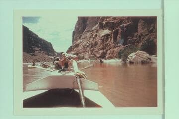 Anspach's inflated unit and the Wright-Rigg sadirons under tow down Narrow Canyon near Mile 173