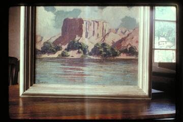 The Temple in Virgin Canyon.  Seen by Oscar Jaeger 1927, Aug. 06, and painted by him