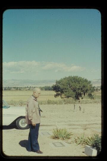 Dock Marston at Frank V. Goodman's grave; Vernal