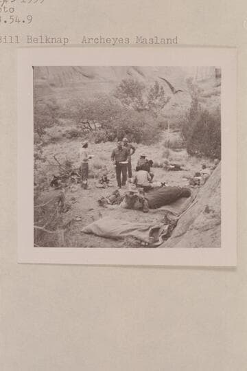 Camp at head of middle fork of 73.  Tom Daly; Bill Belknap; Archeyes Masland