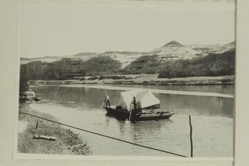 Tent house being moved on scow at Camp Stone.  Glen Canyon during construction of dredge