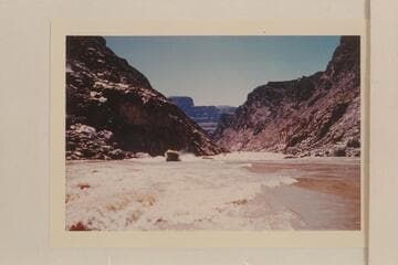 The "WEE YELLOW" tops 232 Mile Rapid.  The "WEE RED" and the "DOCK" are starting up the rapid