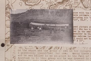 The motorboat brought to Lees Ferry in September 1910.  Copy of print in Waller collection