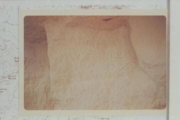 Inscriptions of C. A. Bray, N. W. Porter, and others at the first Tapeats Formation on the west side of Hance Canyon