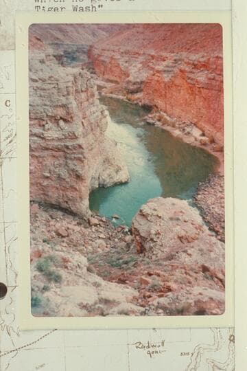 Downriver from about Mile 28.3 as seen from right bank.  Butchart gives a tentative location as "Down at R. Opp. Tiger Wash."
