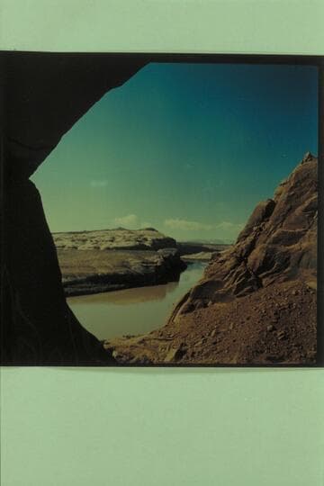 View up river from high shelter in Amphitheatre Glen, Mile 125.4- left bank.  The inscriptions "R.B.S. 1900" and "A.S. 1900" are below and just east of shelter