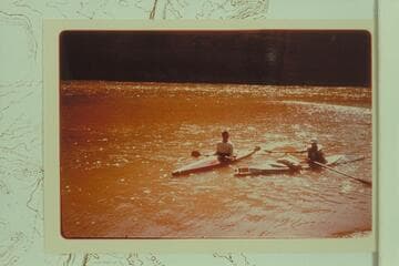 Ulrich Martins in his kayak and Les Jones in his aluminum boat.  Paria Riffle prior to embarkation for a Grand Canyon transit