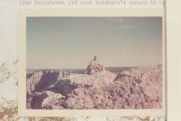J[ohn] Harvey Butchart at the old cairn on top of the Sinking Ship