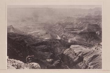 A powerful scene from the Pathe-Bray Grand Canyon story "The Bride of the Colorado," directed by Elmer Clifton.  Surveying the Grand Canyon preliminary to running the expedition down the river