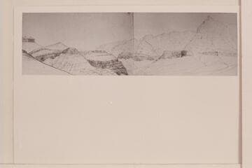 Looking up the Grand Canon from Unkar Valley.  The sketch is by B. L. Young
