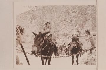 Pauline Saylor and Rosalind Johnson ride out to the South Rim after completing the traverse from Lees Ferry to Bright Angel Creek with the 1947 Nevills party