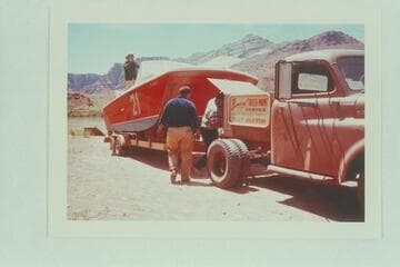 "Big Red" is towed in from Florida and prepared for launching.  Lees Ferry