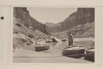 Joe Eisaman stands in the "Bootoo" at the mouth of the Salt Canyon opposite Kwagunt Canyon, Marble Canyon at Mile 56