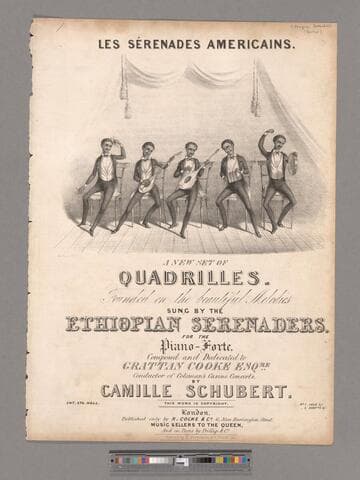 Les Serenades Americains : a new set of quadrilles. founded on the beautiful melodies / sung by the Ethiopian Serenaders, for the piano forte ; composed and dedicated to Grattan Cook Esqre. by Camille Schubert