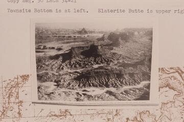 Southerly across Millard Canyon to Buttes of the Cross.  Townsite Bottom is at left.  Elaterite Butte is upper right