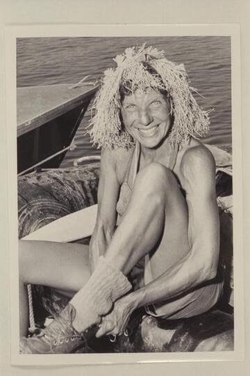 Georgie White at Temple Bar, Lake Mead, at end of Grand Canyon traverse in 1954, July