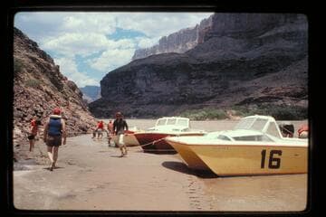 Mooring for lunch; head of Chuar Rapids