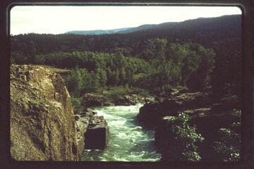 Upstream from bridge at narrowest part of river; Animus River, Baker's Bridge