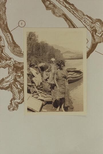 Edith Kolb in some acting to help in killing time while the USGS crew waited for low water before starting their 1923 Grand Canyon cruise.  Print from Freeman collection; probably by Roger Birdseye