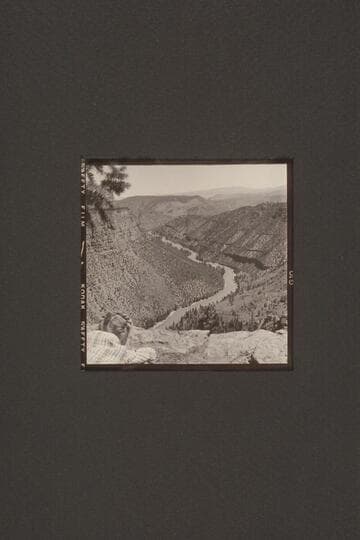 Down Red Canyon from lower lookout near Red Canyon Lodge.  Margaret Marston at left.  From above Mile 301 1/2